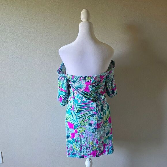 Lilly Pulitzer Fawcett Off The Shoulder Multi Color Floral Dress Medium - Picture 3 of 7